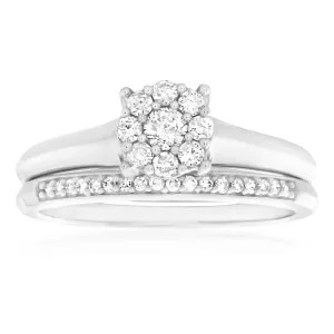 9ct White Gold 2 Ring Bridal Set With 1/3 Carats Of Brilliant Cut Diamonds Shiels