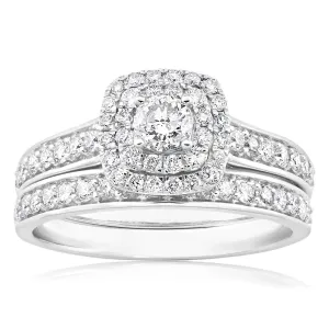 9ct White Gold 2 Ring Bridal Set With 65 Diamonds Totalling 1 Carat Shiels