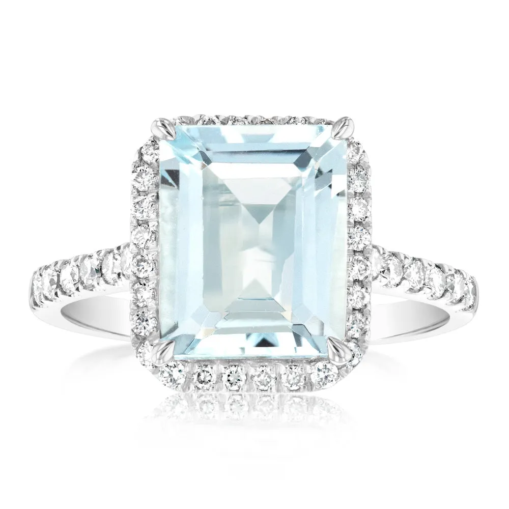 9ct White Gold 2.4ct Aquamarine and 1/3 Carat Diamond Ring Shiels