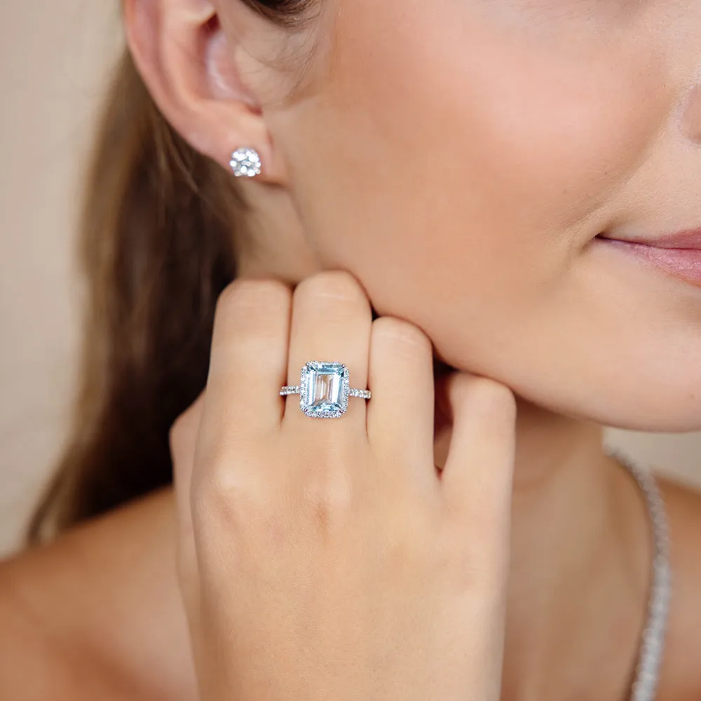 9ct White Gold 2.4ct Aquamarine and 1/3 Carat Diamond Ring Shiels