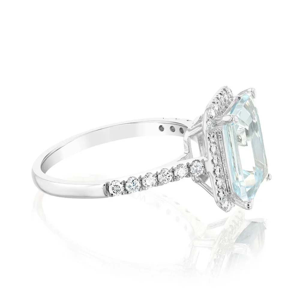 9ct White Gold 2.4ct Aquamarine and 1/3 Carat Diamond Ring Shiels