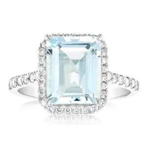 9ct White Gold 2.4ct Aquamarine and 1/3 Carat Diamond Ring Shiels