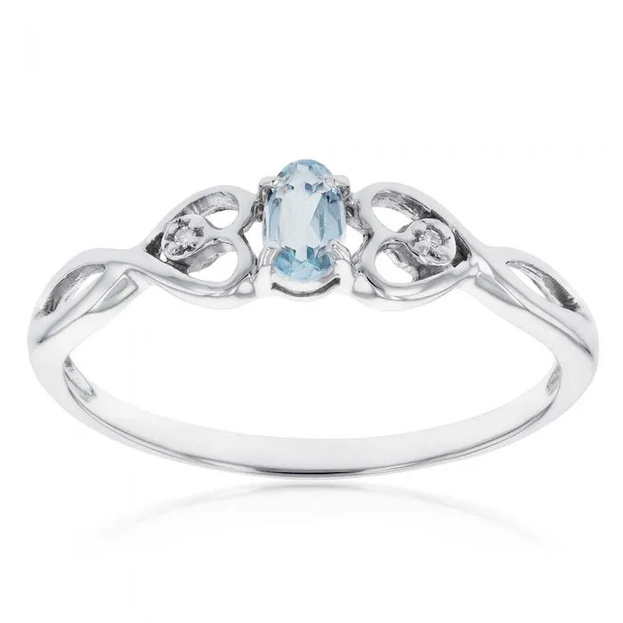 9ct White Gold 5x3mm Oval 0.21ct Aquamarine and Diamond Ring Shiels