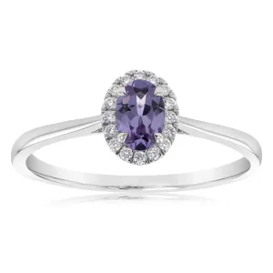 9ct White Gold Created Oval Alexandrite & Diamond Halo Ring Shiels