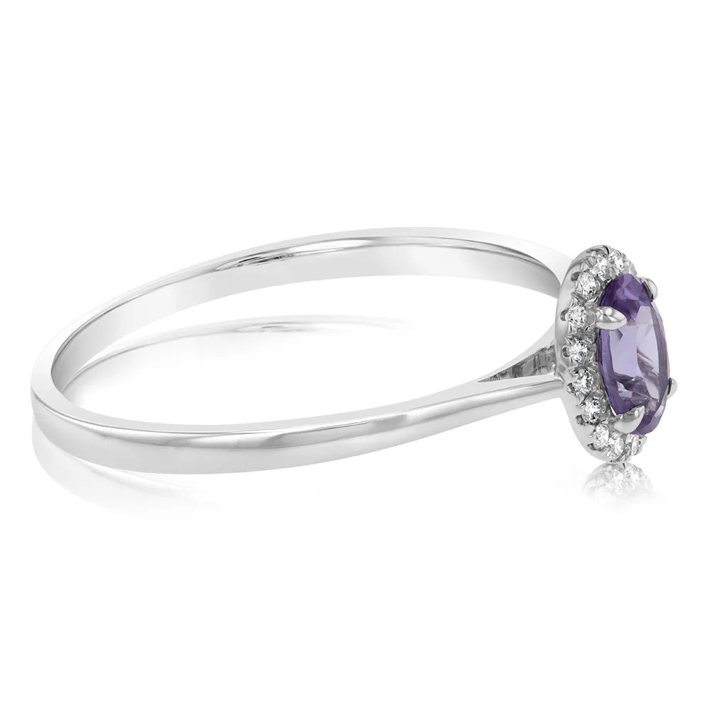 9ct White Gold Created Oval Alexandrite & Diamond Halo Ring Shiels