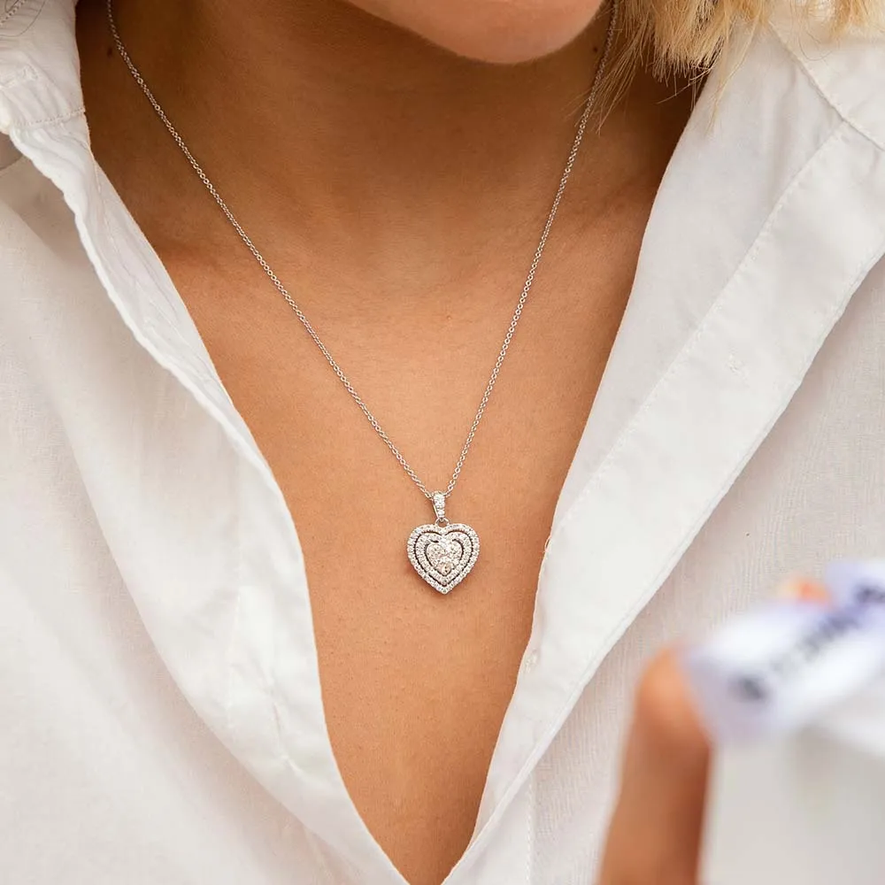 9ct White Gold Divine 1 Carat Diamond Heart Pendant on 45cm Gold Chain Shiels