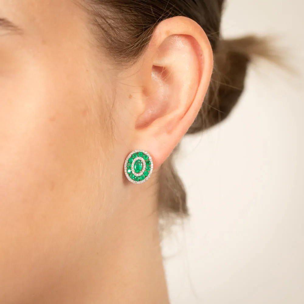 9ct White Gold Emerald And Diamond Fancy Earrings Shiels