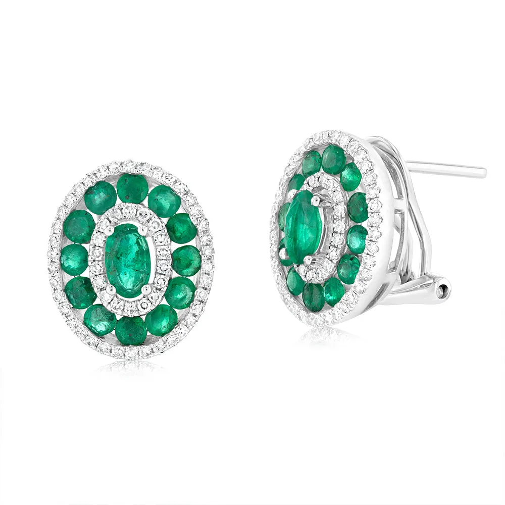 9ct White Gold Emerald And Diamond Fancy Earrings Shiels