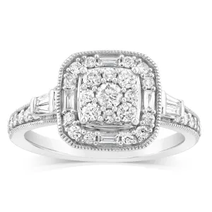 9ct White Gold Fancy Brilliant Round Cushion Shaped Ring in 0.60 Carat Natural Diamonds Shiels