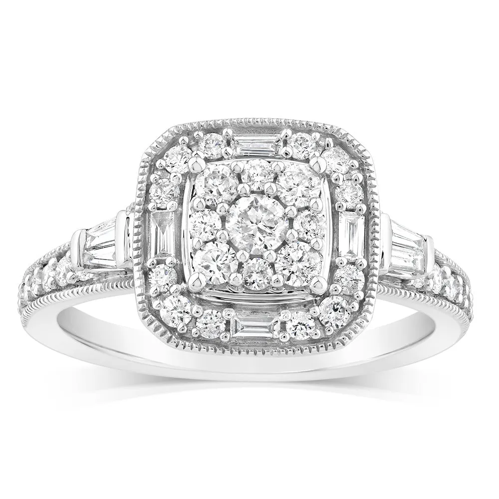 9ct White Gold Fancy Brilliant Round Cushion Shaped Ring in 0.60 Carat Natural Diamonds Shiels