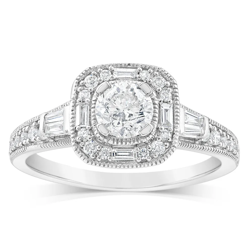 9ct White Gold Fancy Cushion Shaped Ring in 3/4 Carat Natural Diamonds Shiels