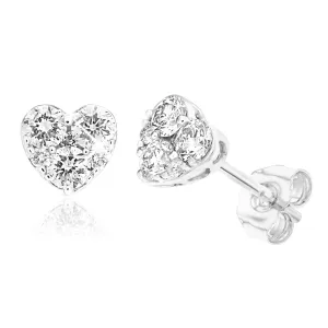 9ct White Gold Luxurious 1/2 Carat Diamond Heart Stud Earrings Shiels