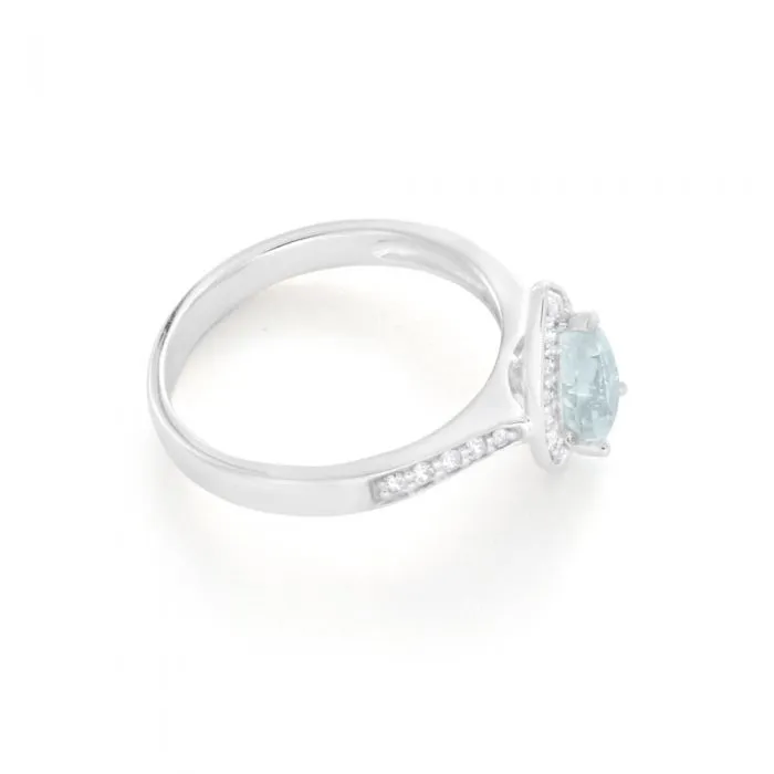 9ct White Gold Pear Cut 0.65ct Aquamarine 0.20 Carat Diamond Ring Shiels