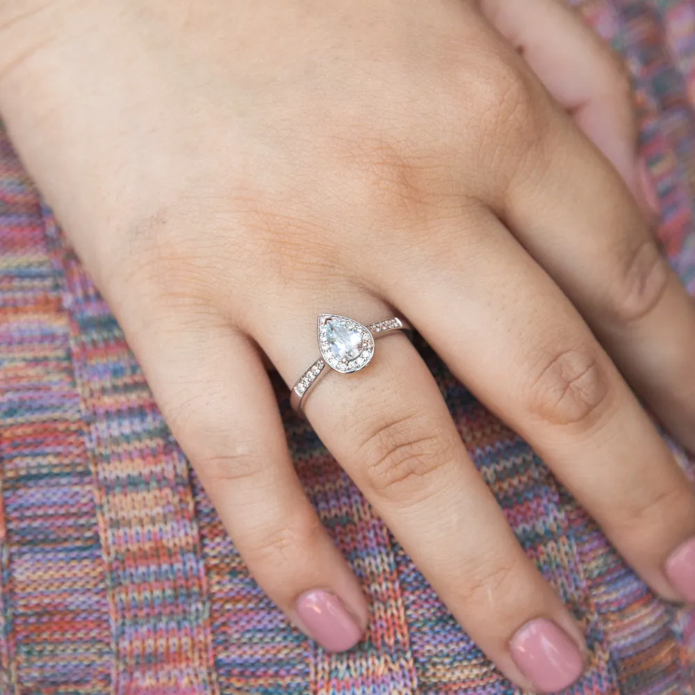 9ct White Gold Pear Cut 0.65ct Aquamarine 0.20 Carat Diamond Ring Shiels