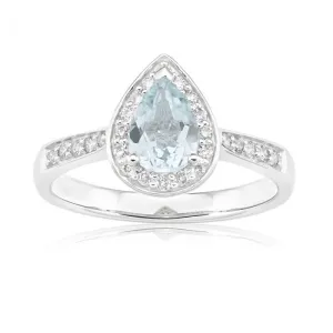 9ct White Gold Pear Cut 0.65ct Aquamarine 0.20 Carat Diamond Ring Shiels