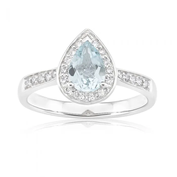 9ct White Gold Pear Cut 0.65ct Aquamarine 0.20 Carat Diamond Ring Shiels