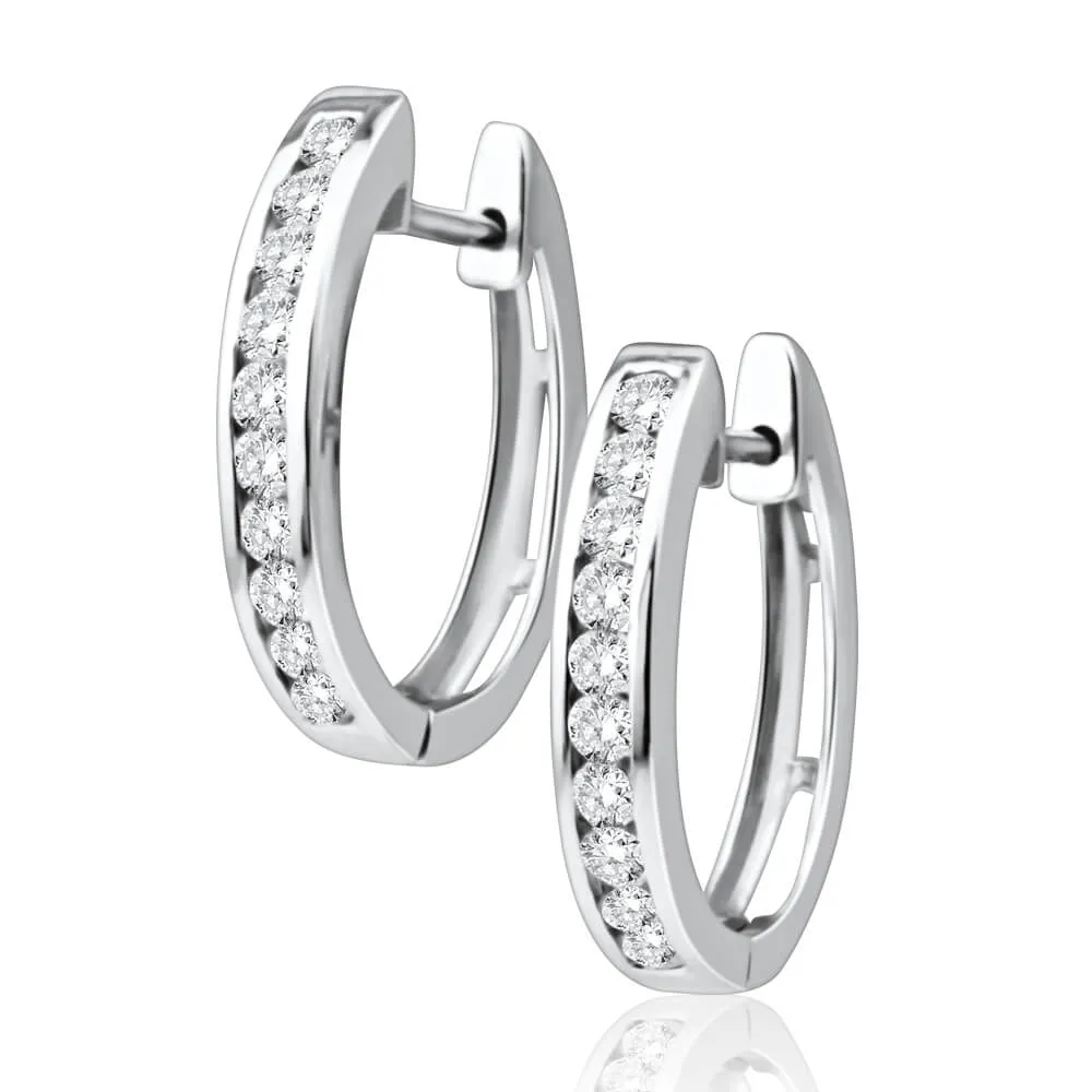 9ct White Gold Radiant Diamond Hoop Earrings Shiels