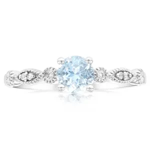 9ct White Gold Round Cut 0.45ct Aquamarine and Diamond Ring Shiels