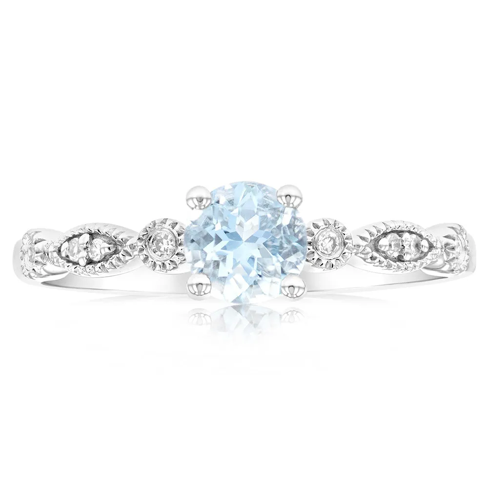 9ct White Gold Round Cut 0.45ct Aquamarine and Diamond Ring Shiels