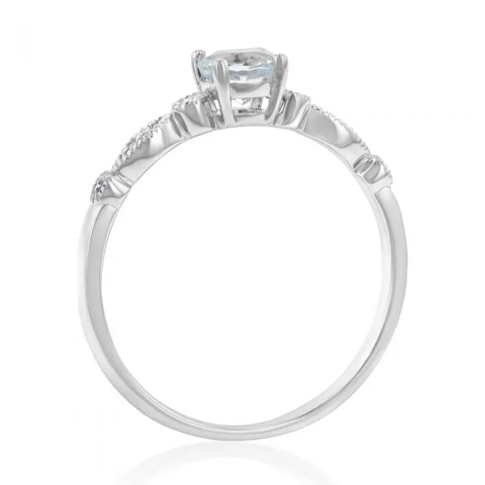 9ct White Gold Round Cut 0.45ct Aquamarine and Diamond Ring Shiels