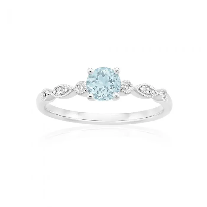 9ct White Gold Round Cut 0.45ct Aquamarine and Diamond Ring Shiels