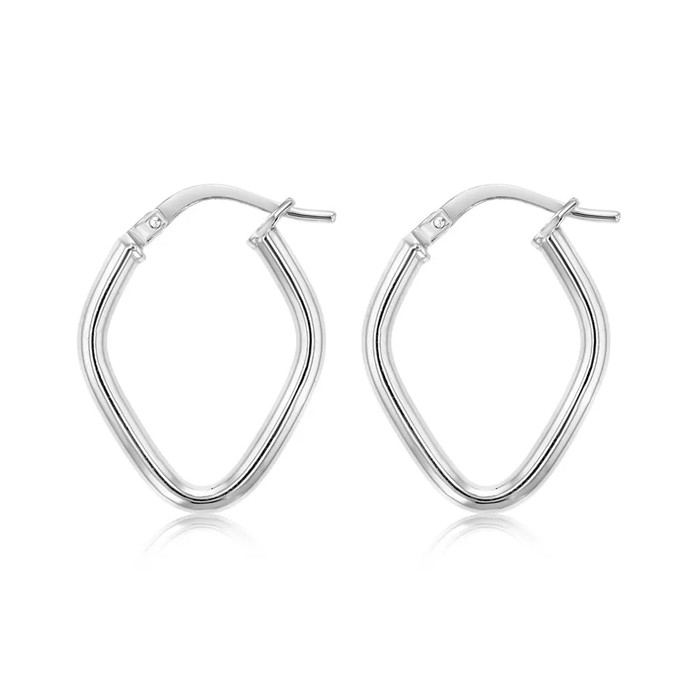 9ct White Gold Silverfilled Fancy Diamond Shaped Hoop Earrings Shiels