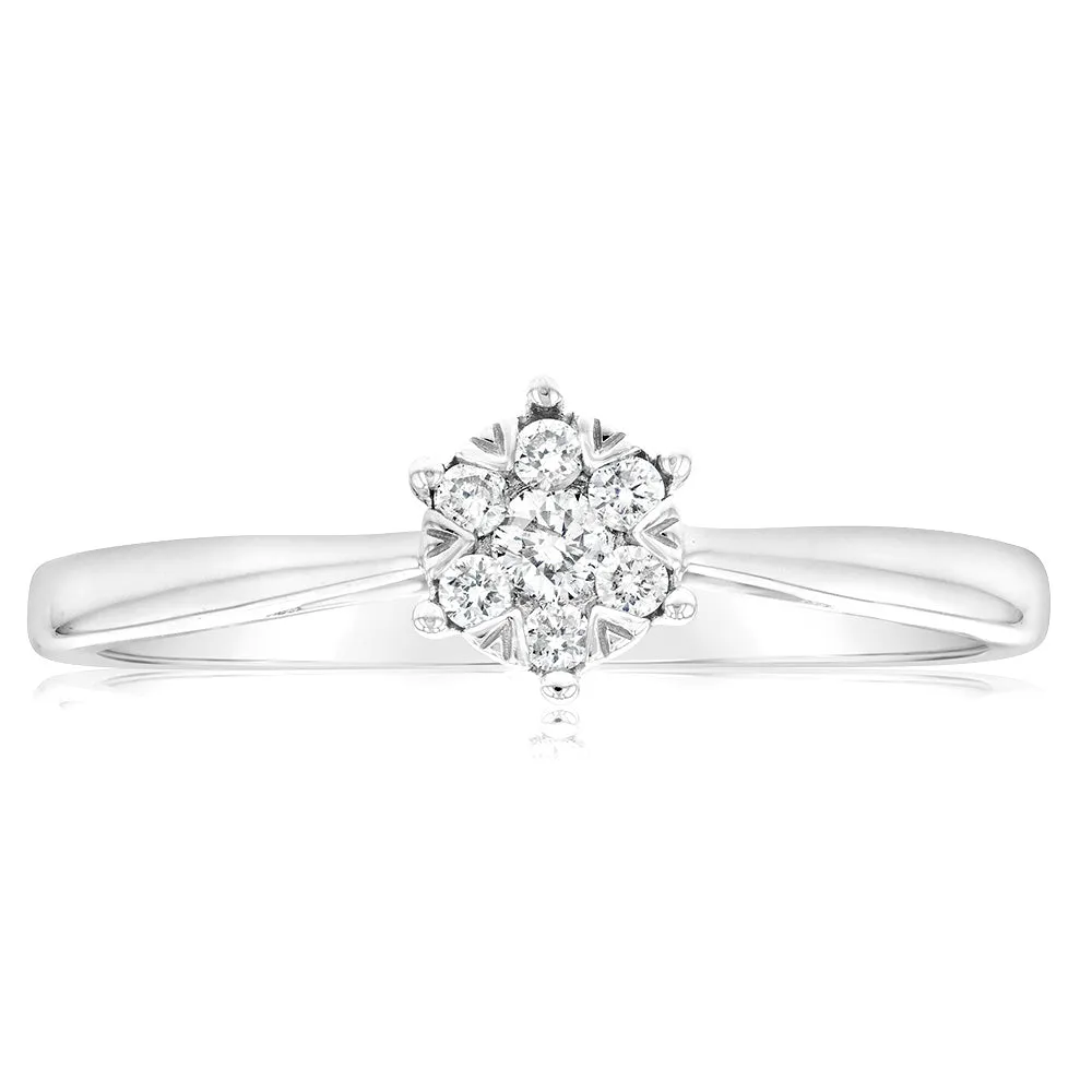 9ct White Gold with 7 Diamonds Cluster Engagement Ring Shiels