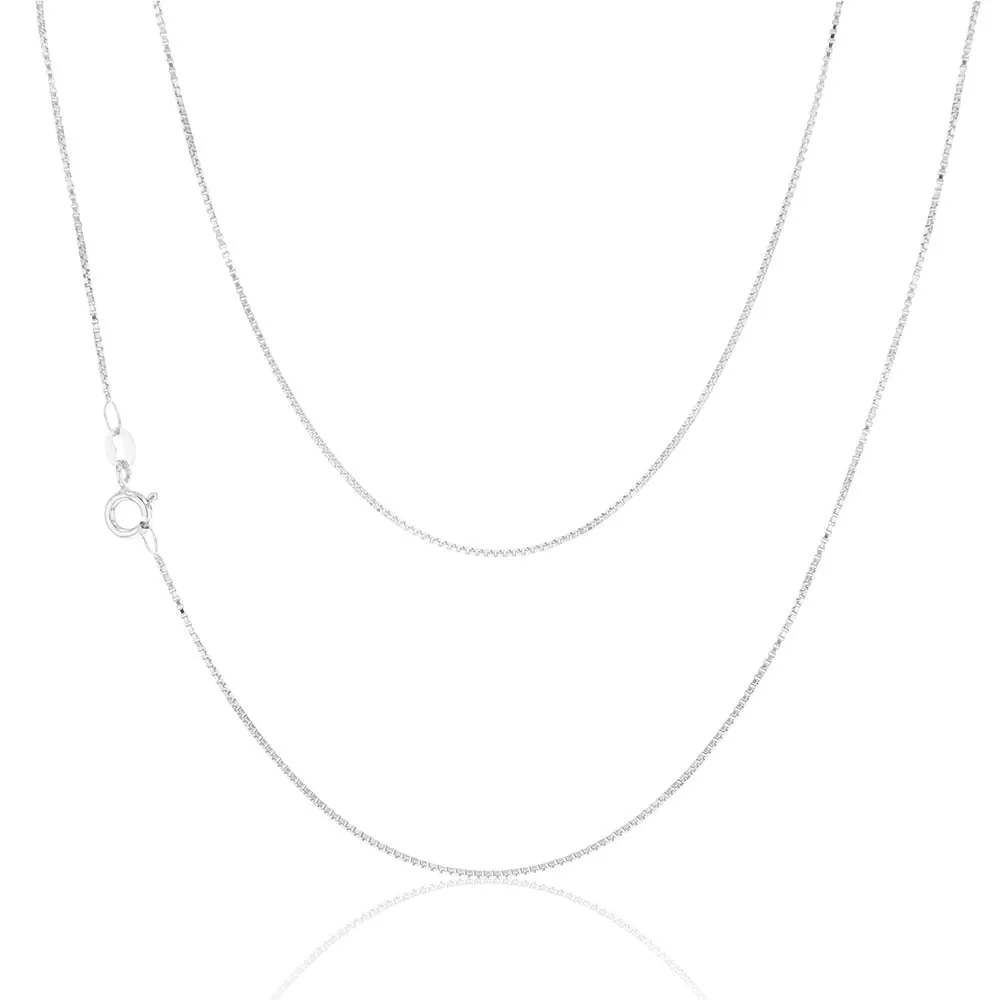 9ct White Solid Gold 15 Gauge Box 41cm Chain Shiels