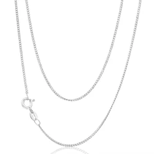 9ct White Solid Gold Curb Chain 45cm long diamond Cut Shiels