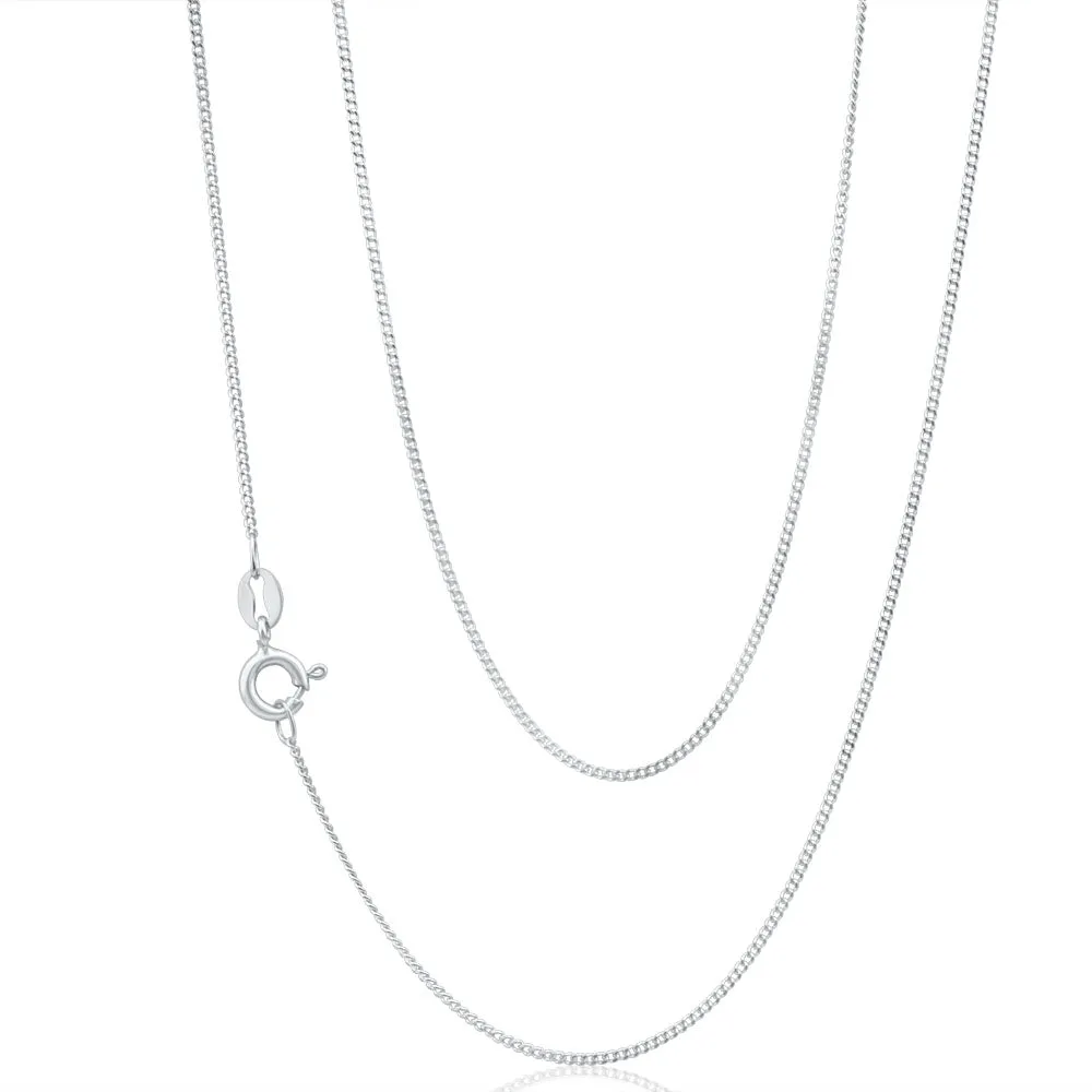 9ct White Solid Gold  Diamond Cut 45cm Curb Chain Shiels