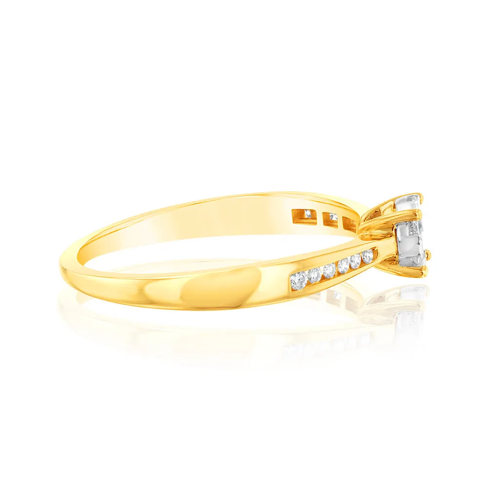 9ct Yellow 1/4 Carat Round Cluster Diamond Ring Shiels
