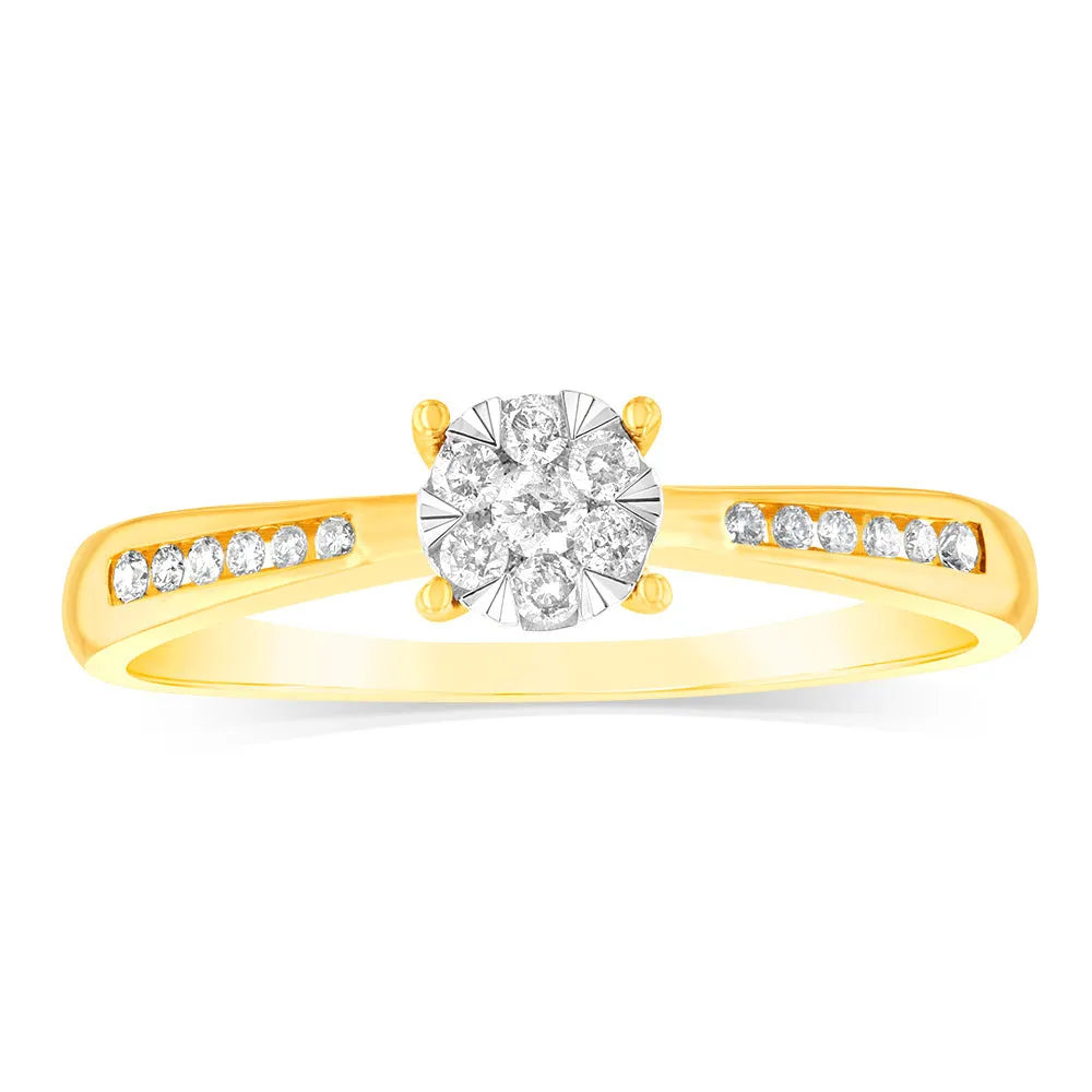 9ct Yellow 1/4 Carat Round Cluster Diamond Ring Shiels
