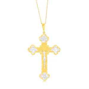 9ct Yellow & White Gold Diamond Cut Crucifix Pendant Shiels