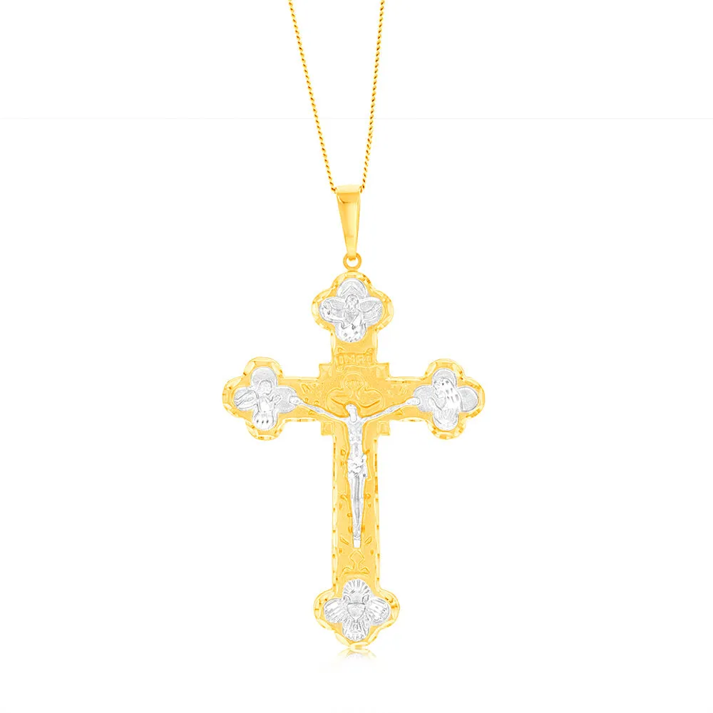 9ct Yellow & White Gold Diamond Cut Crucifix Pendant Shiels