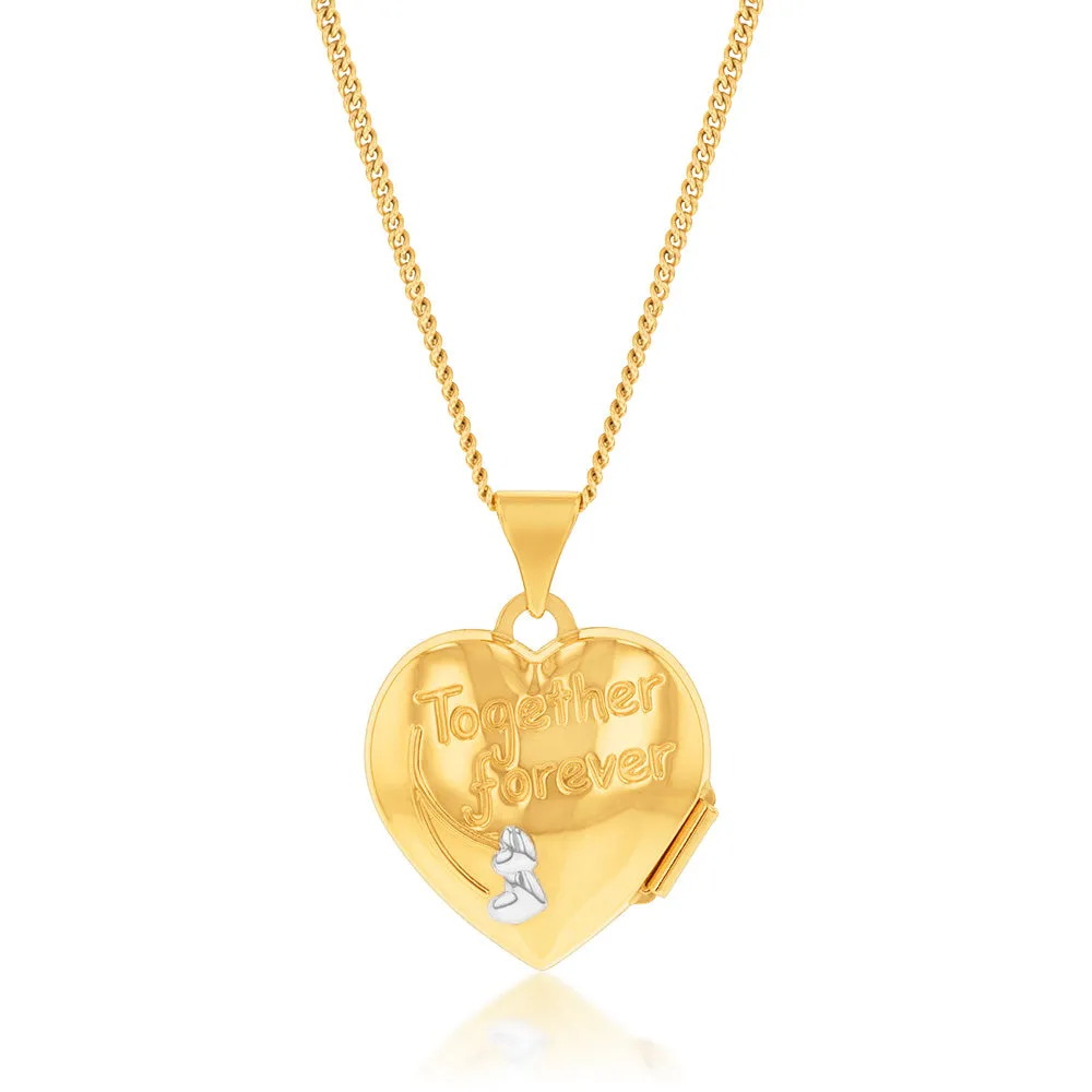 9ct Yellow & White Gold Two Tone Together Forever On Heart Locket Pendant Shiels