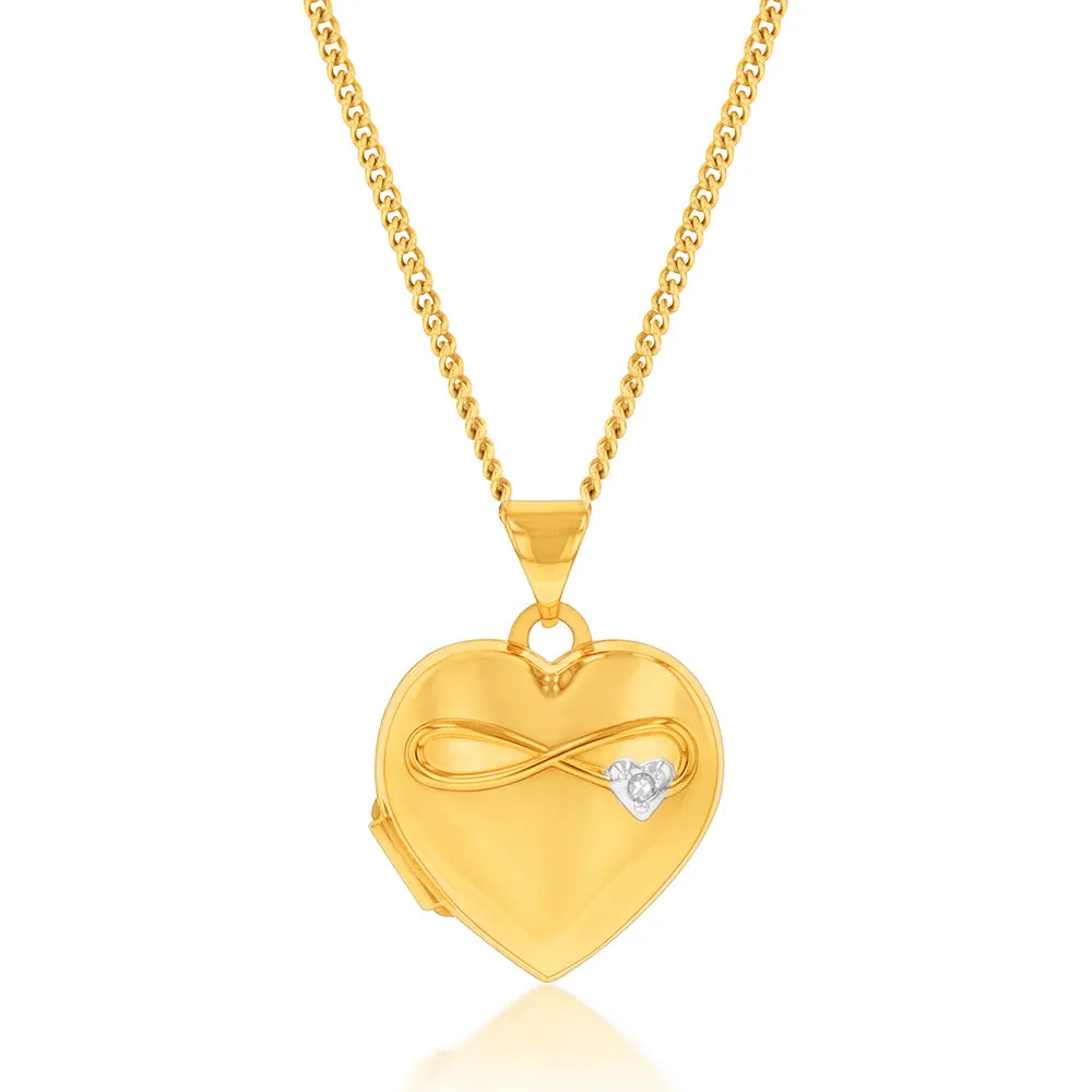 9ct Yellow & White Gold Two Tone Together Forever On Heart Locket Pendant Shiels