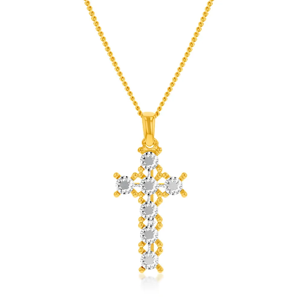 9ct Yellow And White Gold Two Tone Diamond Cut Fancy Cross Pendant Shiels