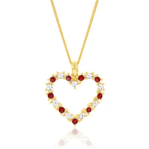 9ct Yellow And White Gold Two Tone Red And White Open Heart Pendant Shiels