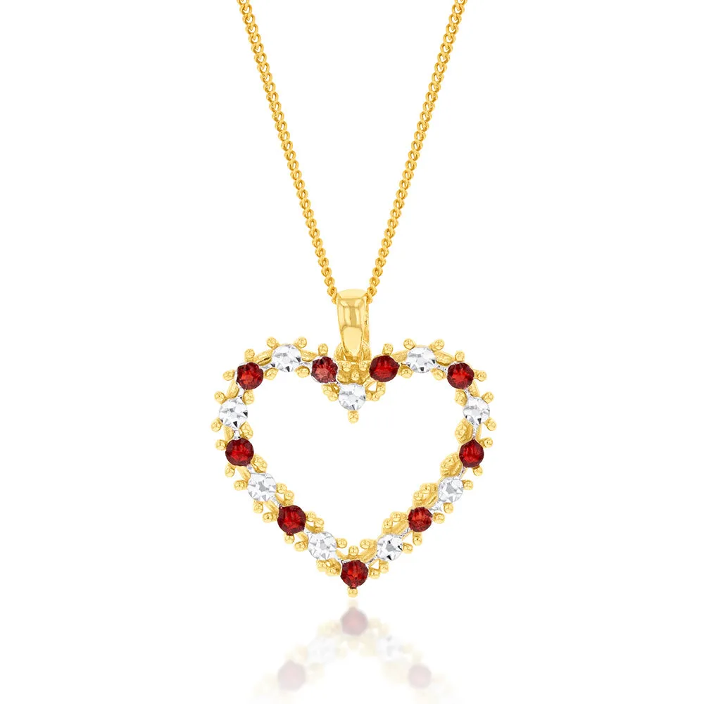 9ct Yellow And White Gold Two Tone Red And White Open Heart Pendant Shiels
