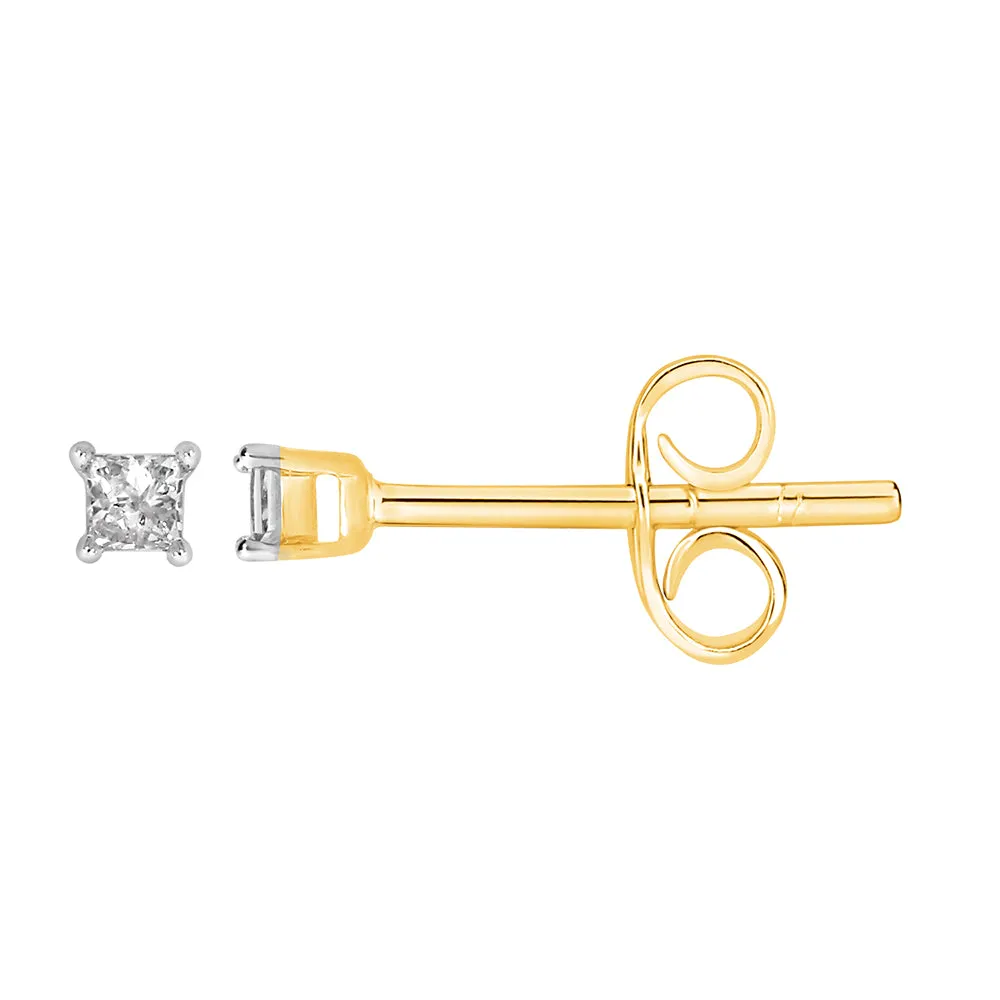 9ct Yellow Gold  0.05 Carat Princess Diamond Stud Earrings Shiels