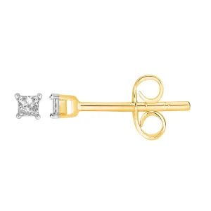 9ct Yellow Gold  0.05 Carat Princess Diamond Stud Earrings Shiels