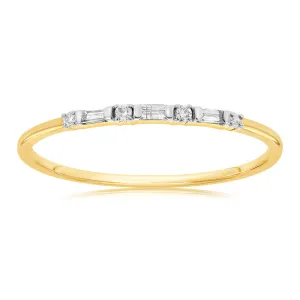 9ct Yellow Gold 0.10 Carat Diamond Eternity Ring with 4Brilliant & 3Baguette Diamonds Shiels