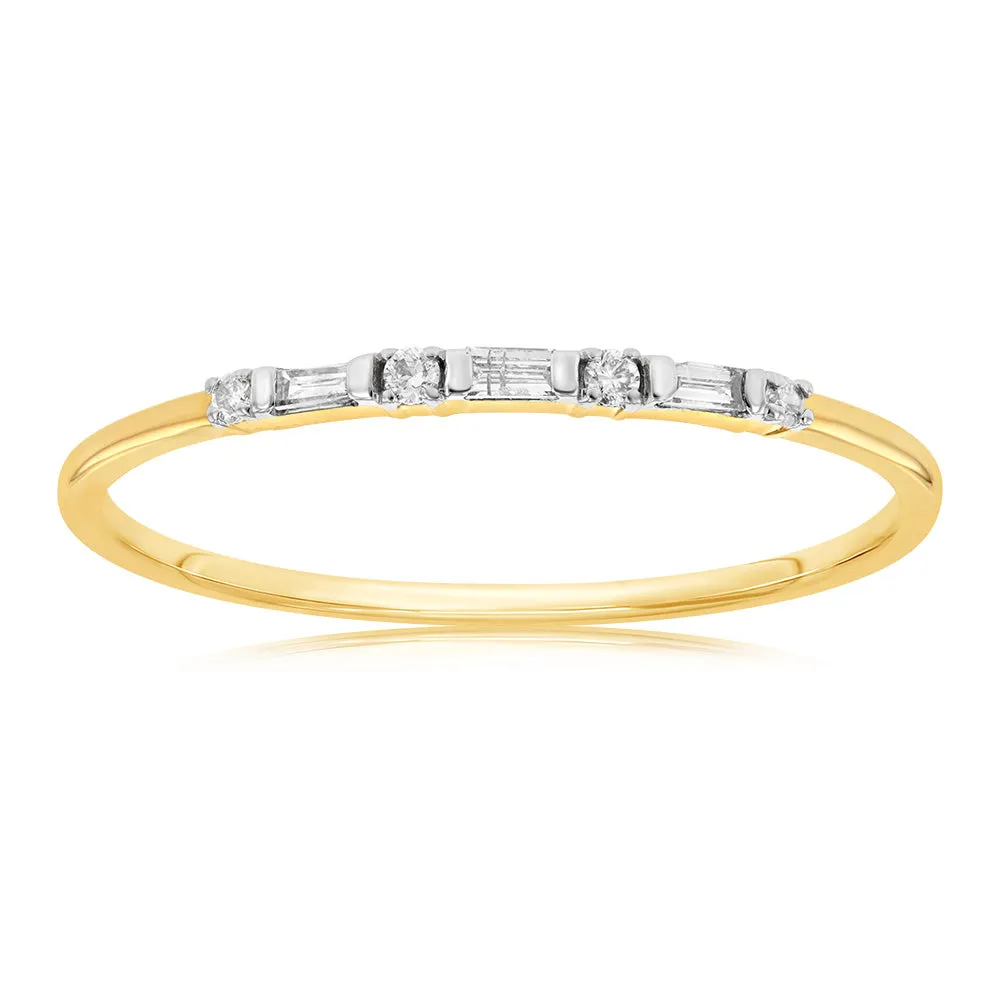 9ct Yellow Gold 0.10 Carat Diamond Eternity Ring with 4Brilliant & 3Baguette Diamonds Shiels
