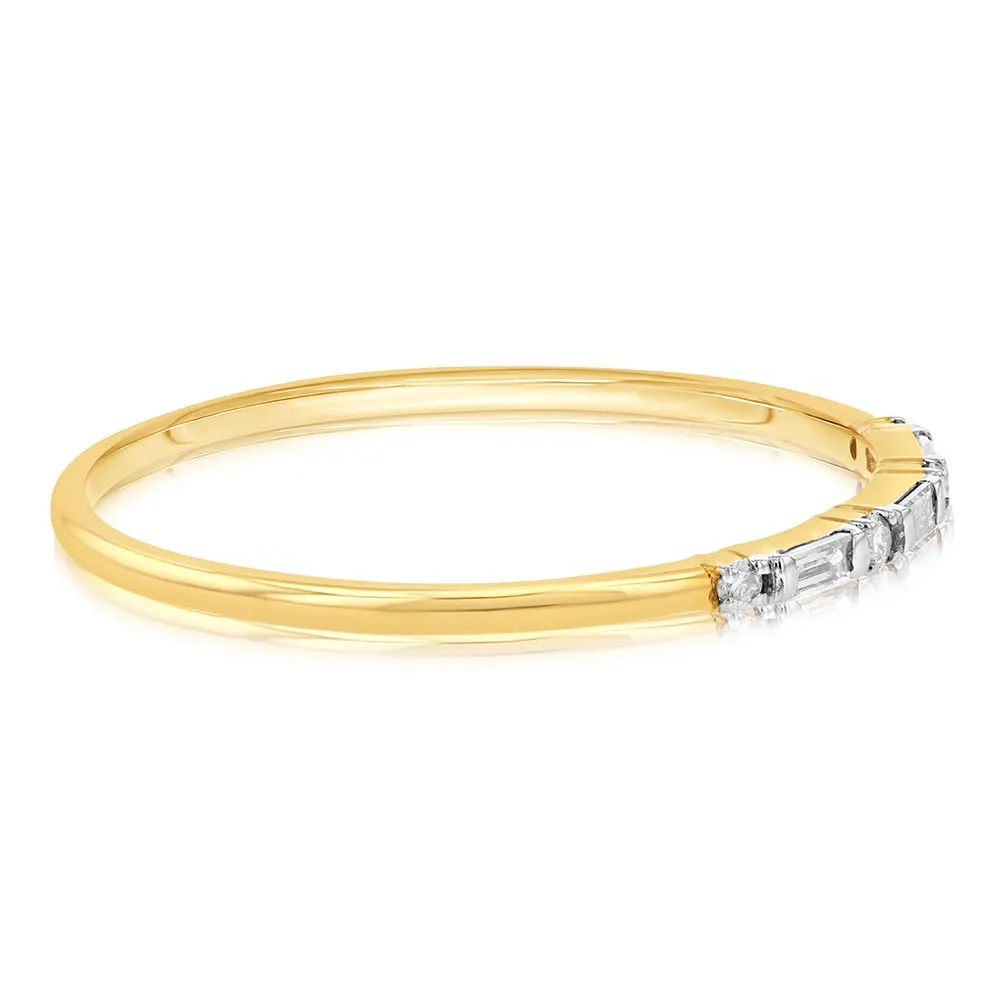 9ct Yellow Gold 0.10 Carat Diamond Eternity Ring with 4Brilliant & 3Baguette Diamonds Shiels