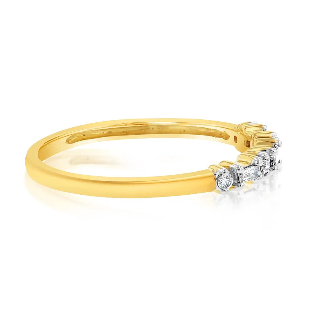 9ct Yellow Gold 0.10 Carat Diamond Eternity Ring with 4Brilliant & 3Baguette Diamonds Shiels
