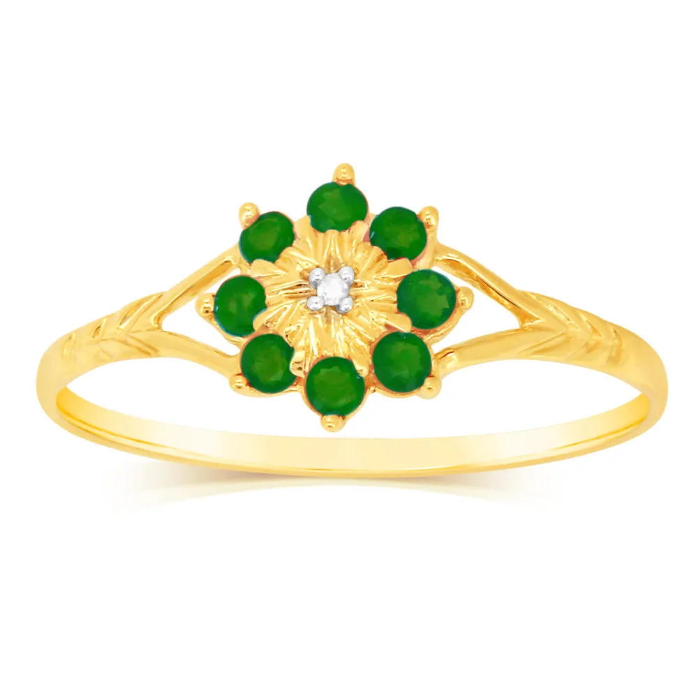 9ct Yellow Gold 0.45 Carat Natural Emerald & Diamonds Ring Shiels