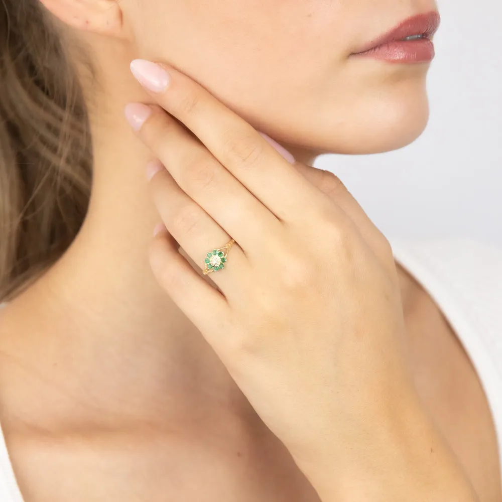 9ct Yellow Gold 0.45 Carat Natural Emerald & Diamonds Ring Shiels