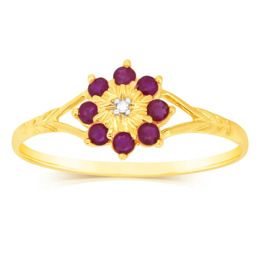 9ct Yellow Gold 0.5 Carat Natural Ruby & Diamonds Ring Shiels