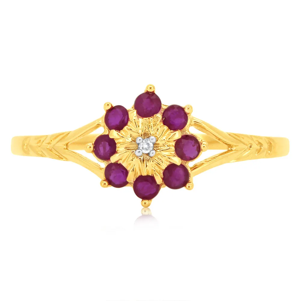 9ct Yellow Gold 0.5 Carat Natural Ruby & Diamonds Ring Shiels
