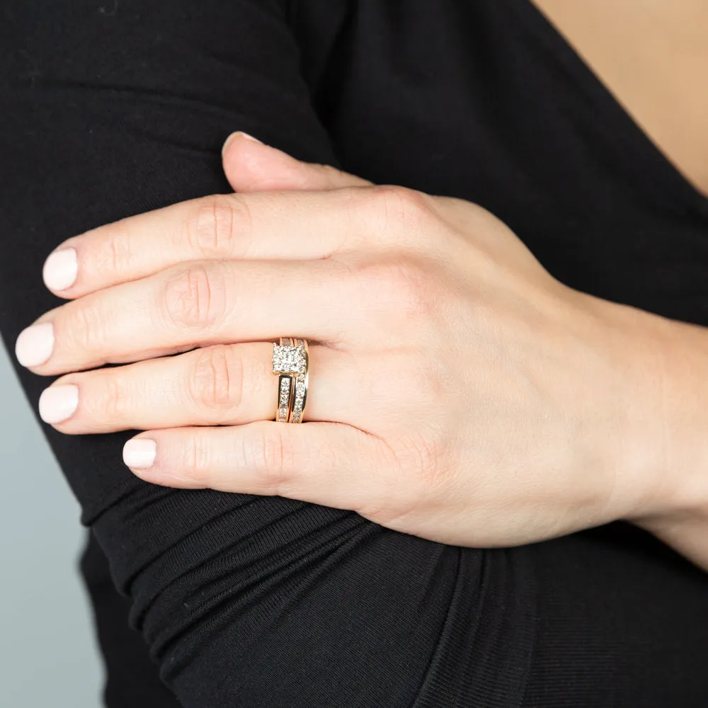 9ct Yellow Gold 1 Carat Diamond Bridal Set Ring with Halo Setting Shiels